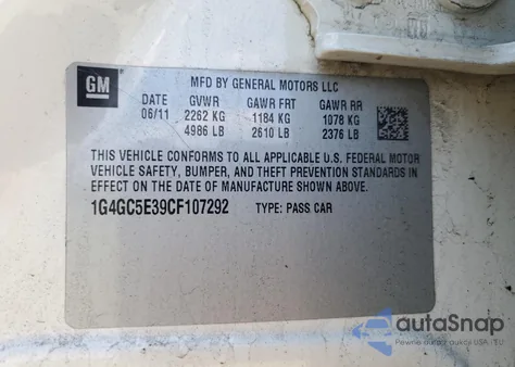 2012 Buick Lacrosse из США, поврежденный, VIN 1G4GC5E39CF107292